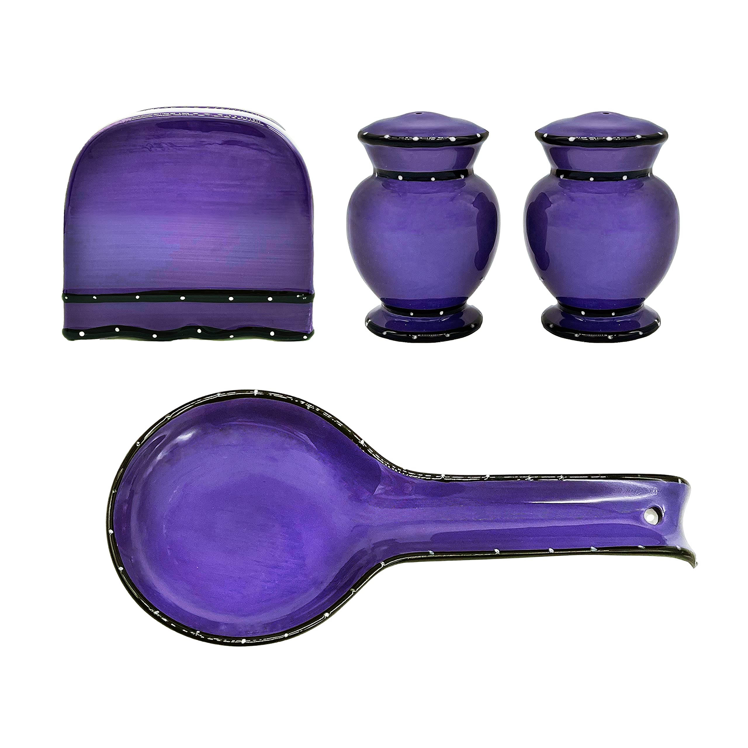 ACK Hand Painted Ceramic Pepper/Salt Shakers,Napkin Holder and Spoon Rest, Kitchen Décor, Table Top set