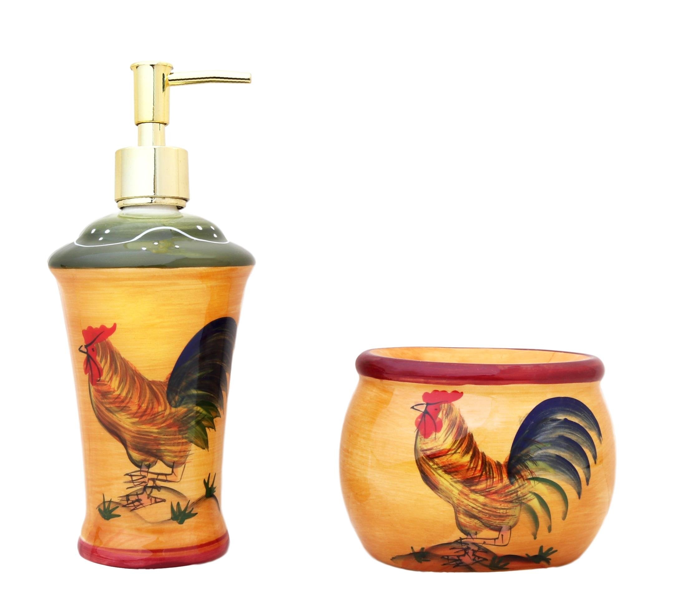 Tuscan Sunshine Country Rooster Hand Painted Collection (SOAP Dispenser and Sponge Holder)