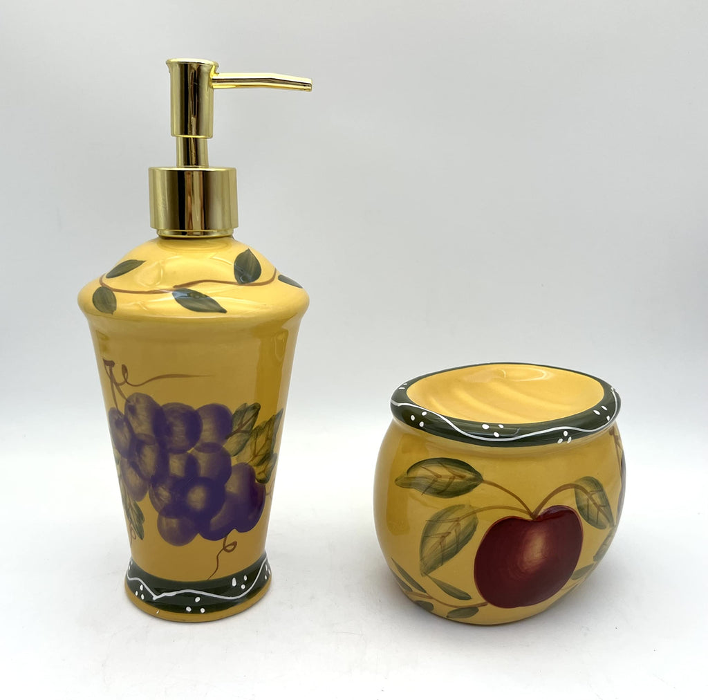 ACK Hand Painted Sponge Holder and Soap Dispenser for Bathroom and Kitchen Countertop, Storage and Organizer