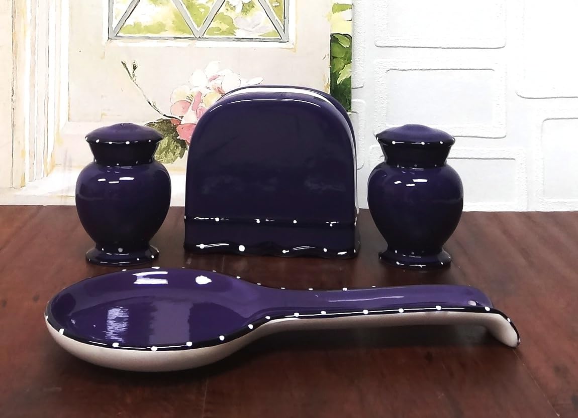 ACK Hand Painted Ceramic Pepper/Salt Shakers,Napkin Holder and Spoon Rest, Kitchen Décor, Table Top set