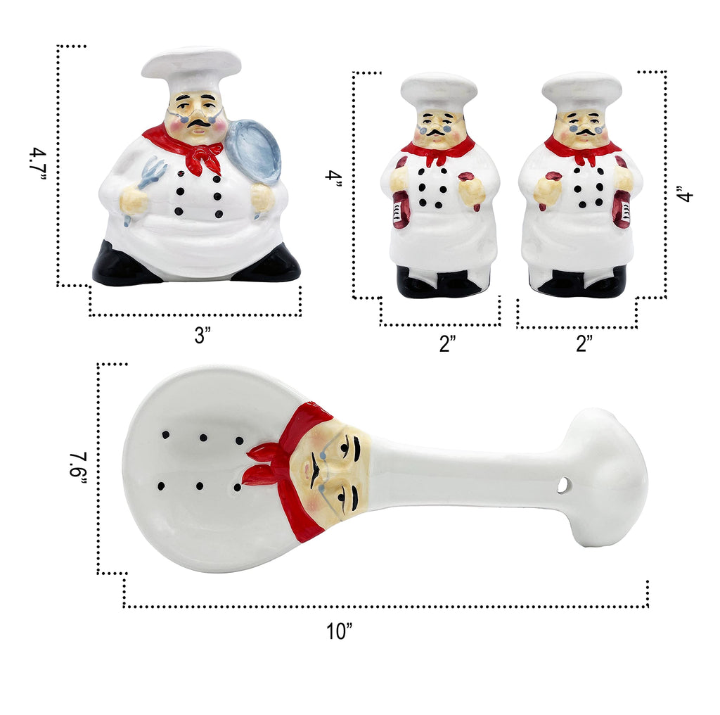 ACK Hand Painted Ceramic Pepper/Salt Shakers,Napkin Holder and Spoon Rest, Kitchen Décor, Table Top set