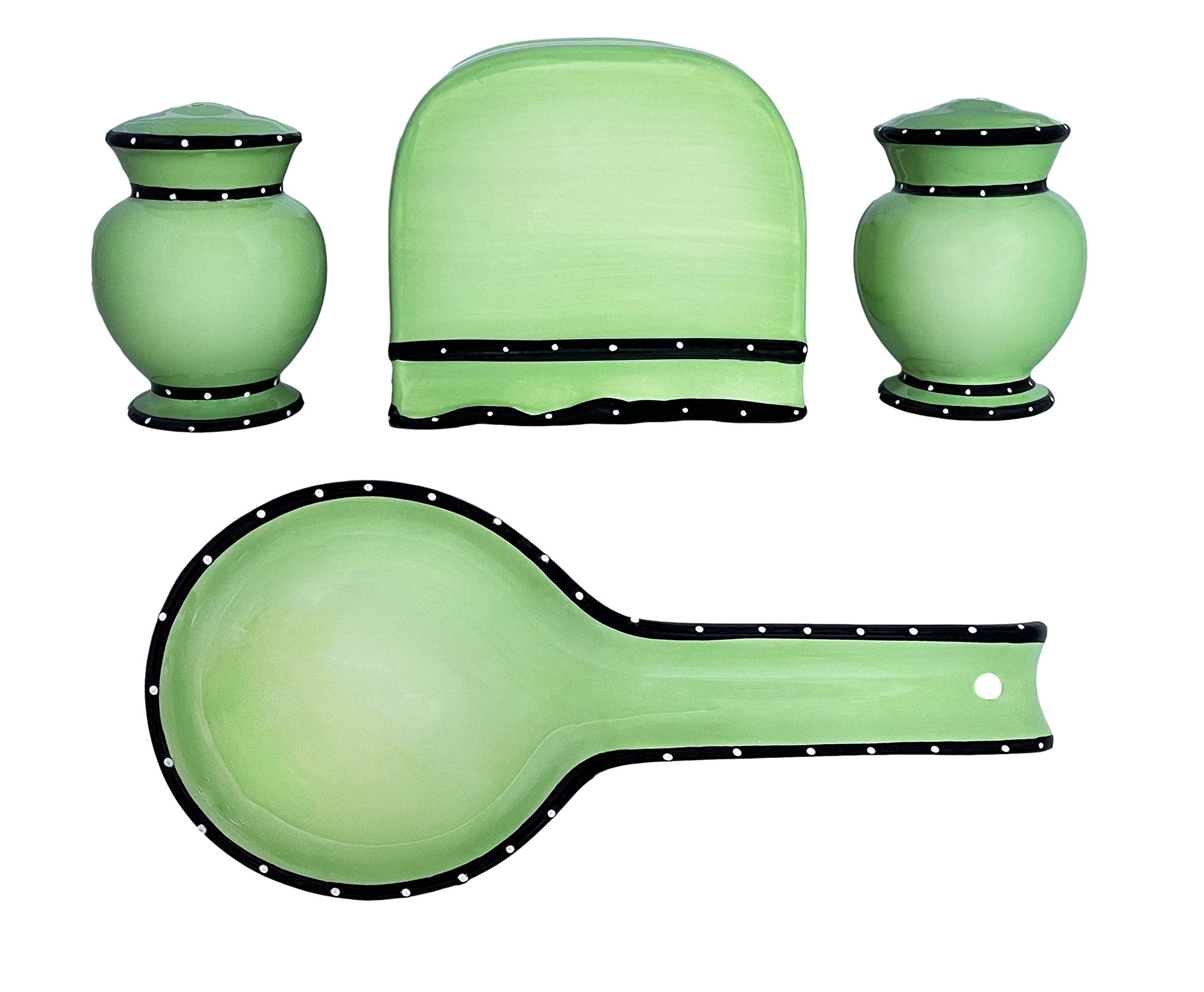 ACK Hand Painted Ceramic Pepper/Salt Shakers,Napkin Holder and Spoon Rest, Kitchen Décor, Table Top set