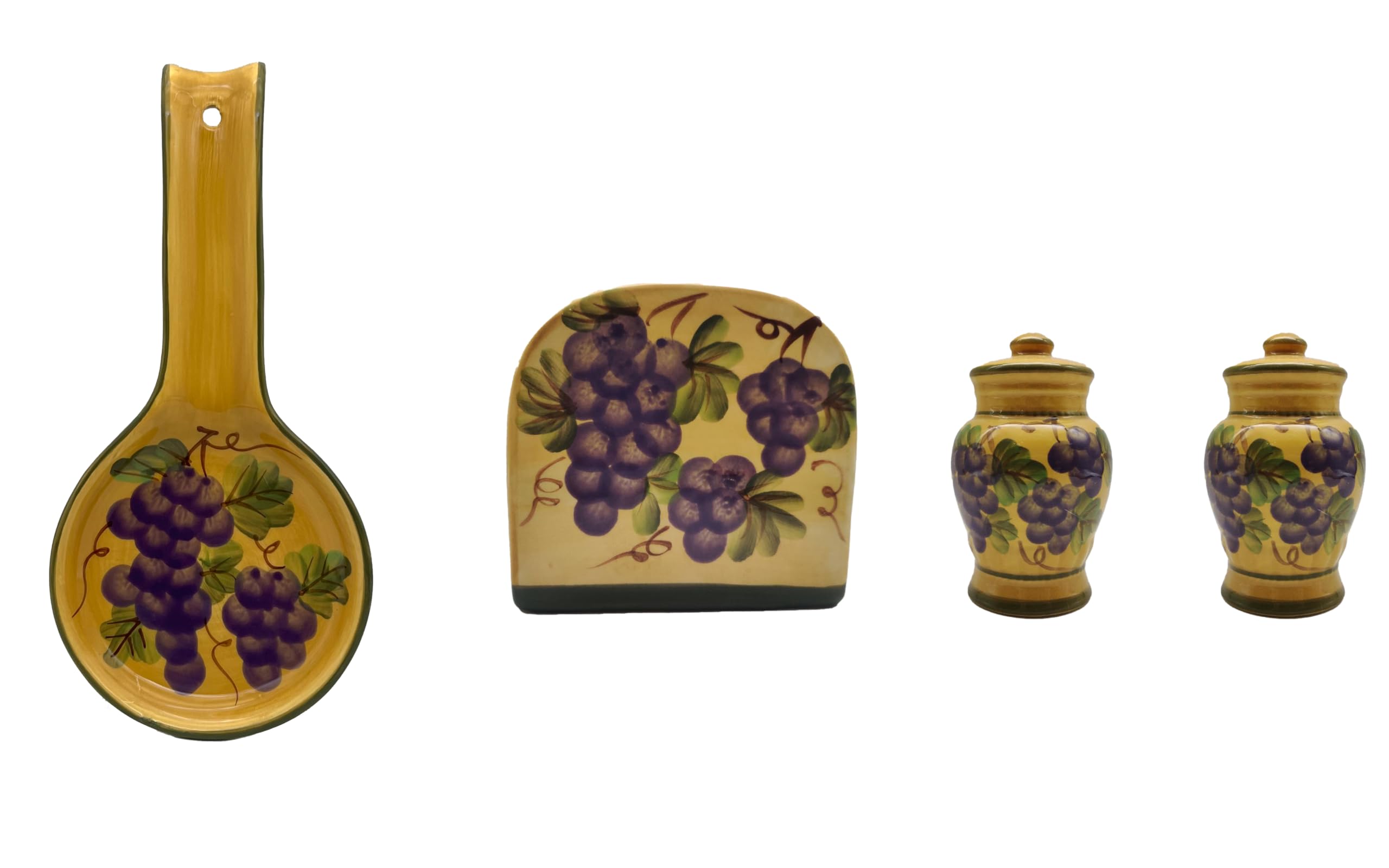 ACK Hand Painted Ceramic Pepper/Salt Shakers,Napkin Holder and Spoon Rest, Kitchen Décor, Table Top set