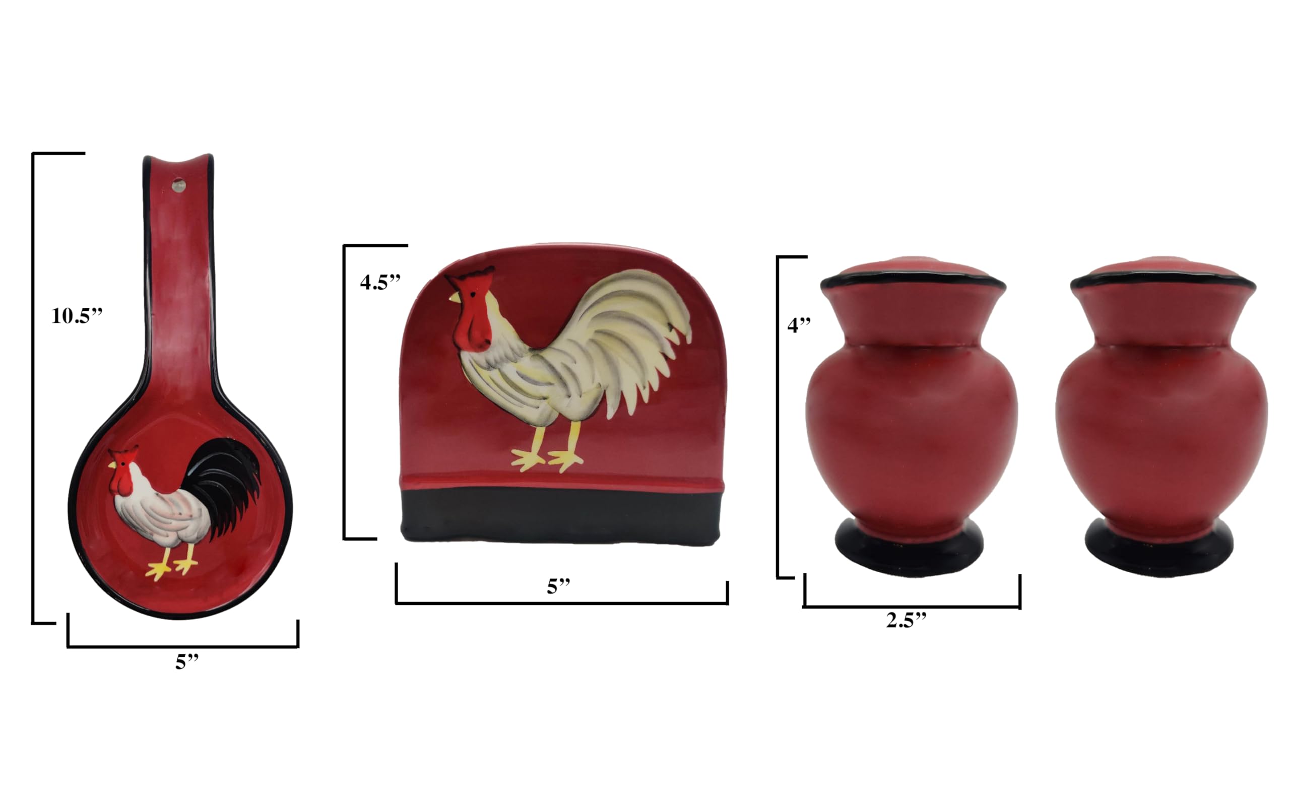 ACK Hand Painted Ceramic Pepper/Salt Shakers,Napkin Holder and Spoon Rest, Kitchen Décor, Table Top set