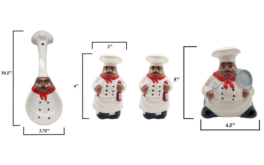ACK Hand Painted Ceramic Pepper/Salt Shakers,Napkin Holder and Spoon Rest, Kitchen Décor, Table Top set