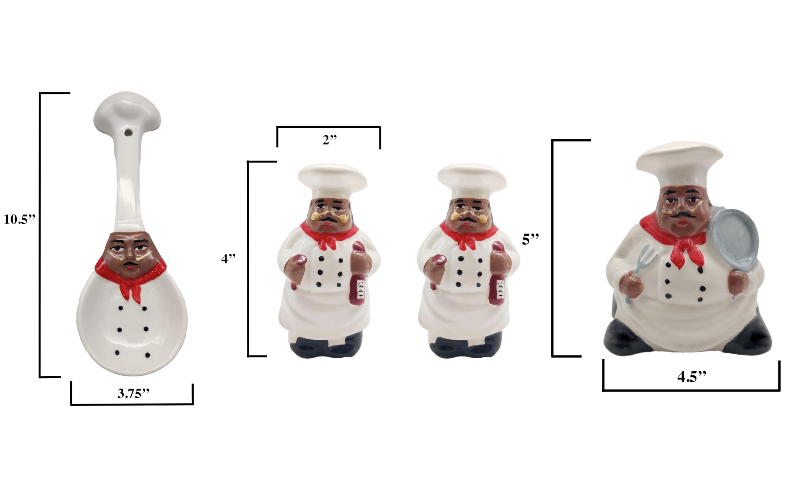 ACK Hand Painted Ceramic Pepper/Salt Shakers,Napkin Holder and Spoon Rest, Kitchen Décor, Table Top set