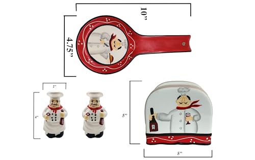 ACK Hand Painted Ceramic Pepper/Salt Shakers,Napkin Holder and Spoon Rest, Kitchen Décor, Table Top set