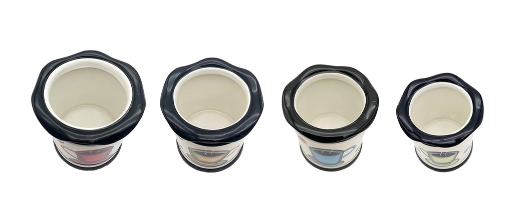 ACK 4PCs Hand Painted Ceramic Canister, Kitchen Storage Jar, Food Storage Container, Airtight Storage Container With Rubber Seal for Coffee, Tea, Sugar, Flour