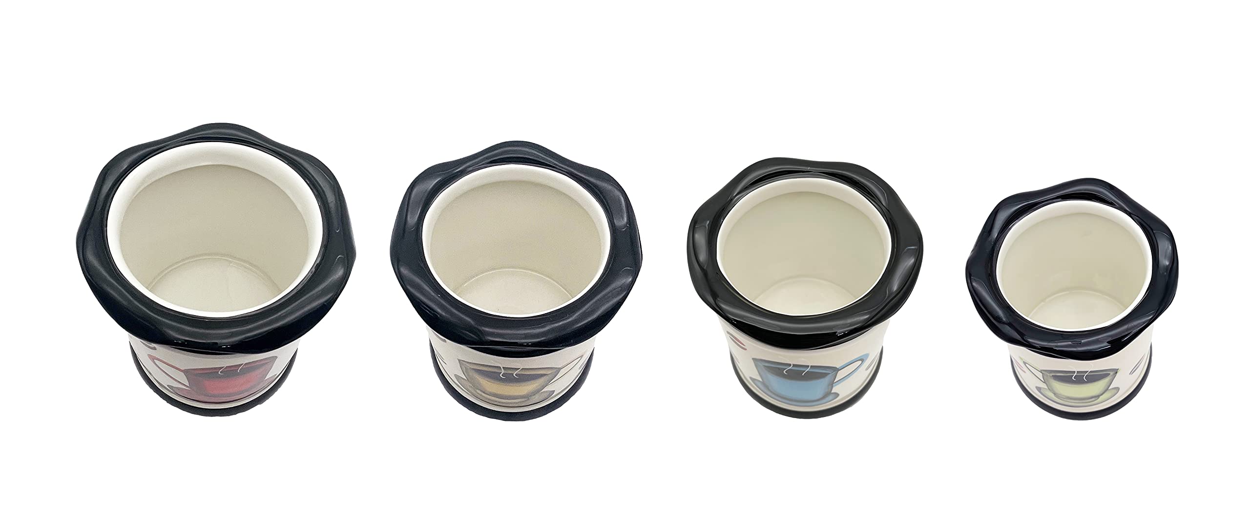 ACK 4PCs Hand Painted Ceramic Canister, Kitchen Storage Jar, Food Storage Container, Airtight Storage Container With Rubber Seal for Coffee, Tea, Sugar, Flour