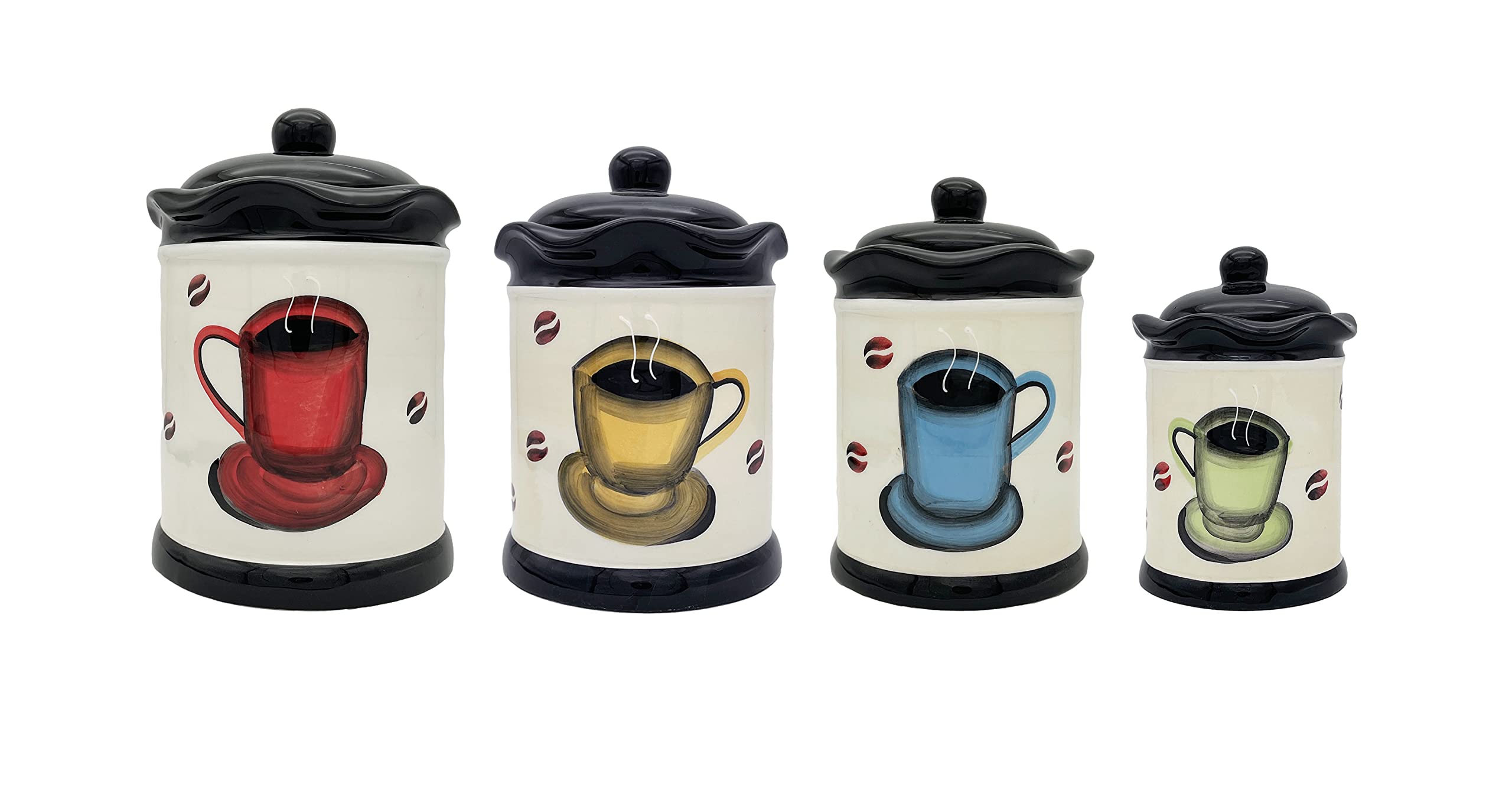 ACK 4PCs Hand Painted Ceramic Canister, Kitchen Storage Jar, Food Storage Container, Airtight Storage Container With Rubber Seal for Coffee, Tea, Sugar, Flour