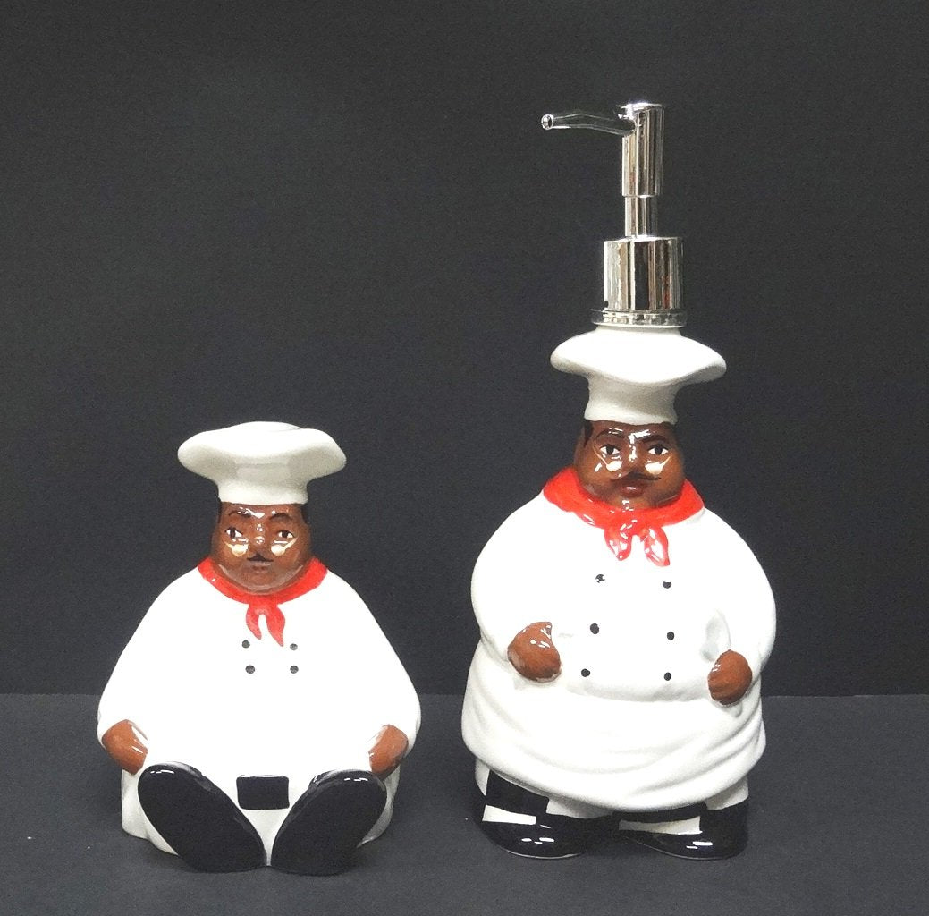 Kitchen Decor, African American Bistro Black Happy Chef, 3d Scouring Brillo Pad Holder with Soap Dispenser, 89088/89 By ACK
