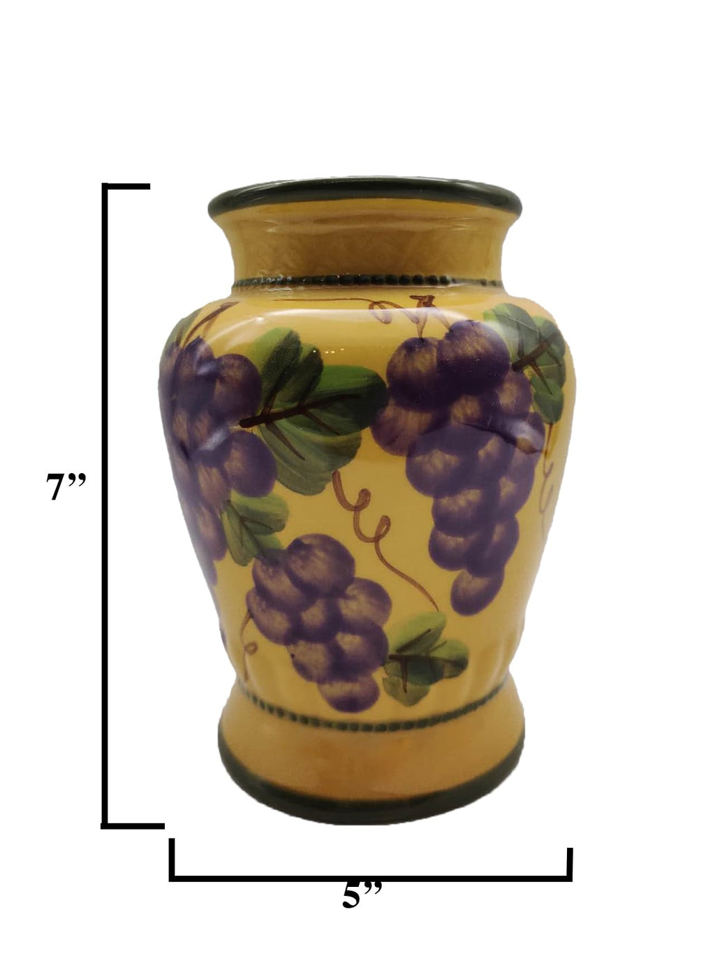 ACK Ceramic Hand Painted Tuscany Grape Decor Utensil Holder, Utensil Crock, Modern Kitchen Decor, Kitchen Storage with Tools