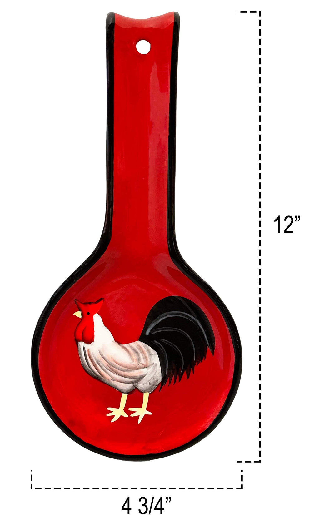 ACK Tuscany Roamer Rooster Hand Painted Ceramic Spoon Rest for Stove Top, Cooking Spoon Holder for Kitchen Counter, Utensil Rest for Spoon, Ladle, Spatula, Kitchen Decor