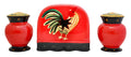 ACK Ceramic Hand Painted Salt and Pepper Shaker with Napkin holder (Red Rooster), Kitchen Décor