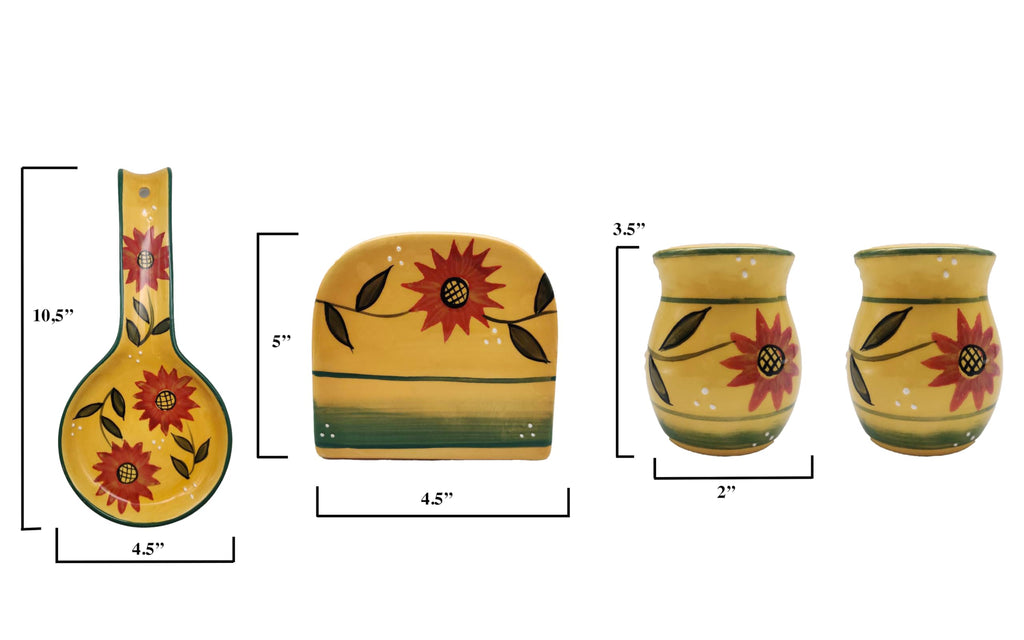 ACK Hand Painted Ceramic Pepper/Salt Shakers,Napkin Holder and Spoon Rest, Kitchen Décor, Table Top set