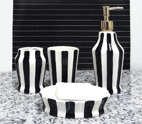 ACK Tuscany Embossed Hand Painted Ceramic, 4-Piece Bathroom Accessories, Soap Dispenser, Toothbrush Holder, Toothbrush Cup, Soap Dish