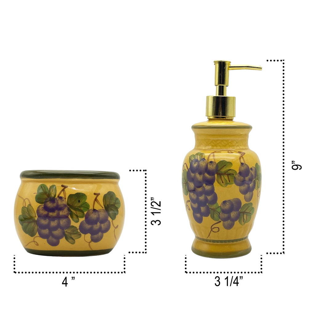Tuscany Grape Collection Deluxe Hand-Painted Soap Dish and Lotion Dispenser 82588/89 by ACK