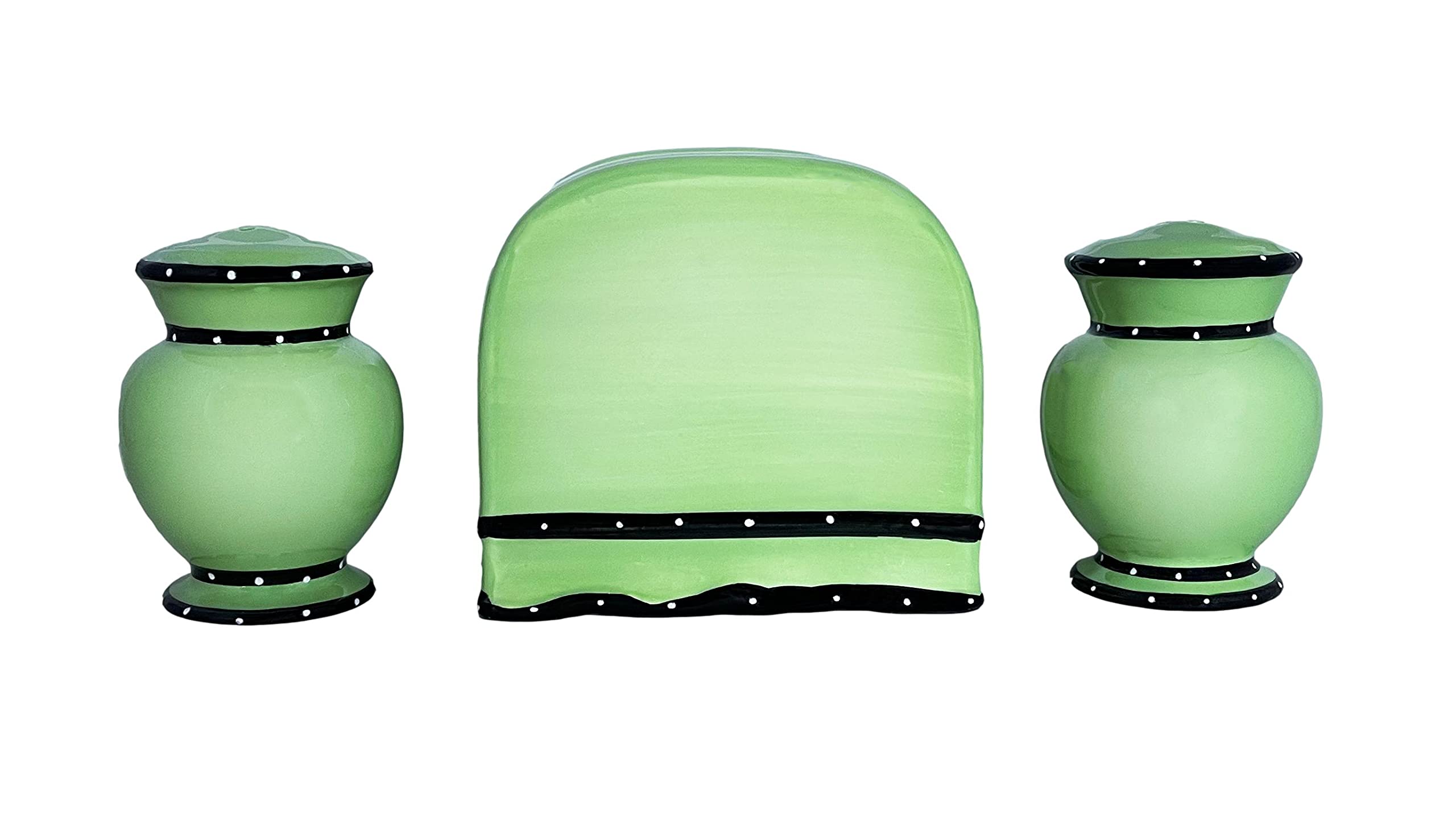 ACK Hand Painted Ceramic Pepper/Salt Shakers,Napkin Holder and Spoon Rest, Kitchen Décor, Table Top set