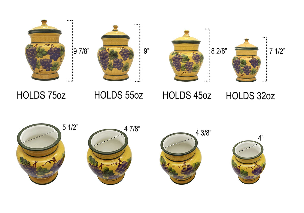 ACK 4PCs Hand Painted Ceramic Canister, Kitchen Storage Jar, Food Storage Container, Airtight Storage Container With Rubber Seal for Coffee, Tea, Sugar, Flour