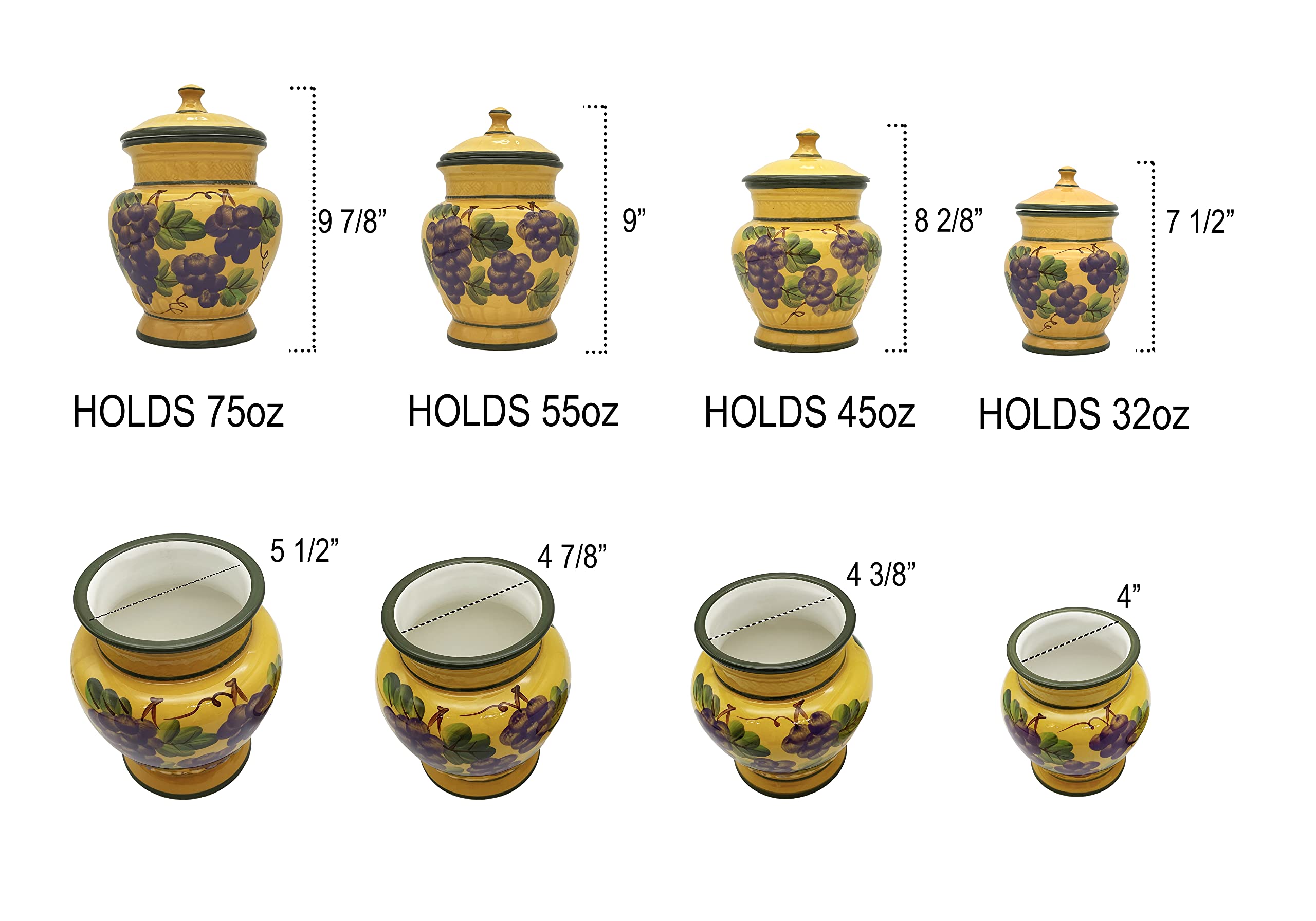 ACK 4PCs Hand Painted Ceramic Canister, Kitchen Storage Jar, Food Storage Container, Airtight Storage Container With Rubber Seal for Coffee, Tea, Sugar, Flour