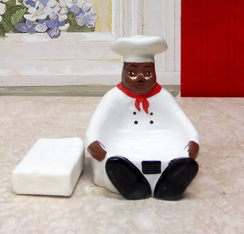 Kitchen Decor, African American Bistro Black Happy Chef, 3d Scouring Brillo Pad Holder with Soap Dispenser, 89088/89 By ACK