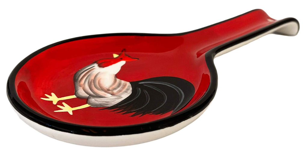 ACK Tuscany Roamer Rooster Hand Painted Ceramic Spoon Rest for Stove Top, Cooking Spoon Holder for Kitchen Counter, Utensil Rest for Spoon, Ladle, Spatula, Kitchen Decor