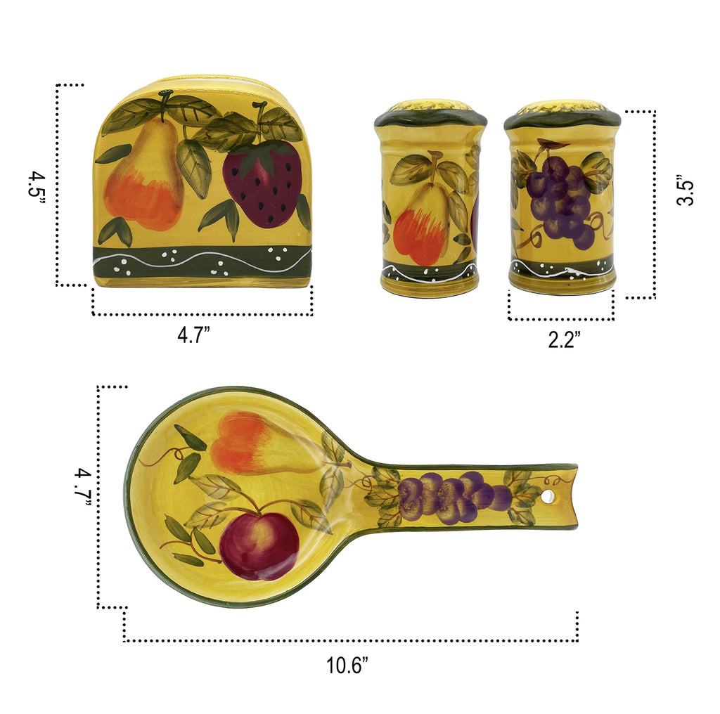 ACK Hand Painted Ceramic Pepper/Salt Shakers,Napkin Holder and Spoon Rest, Kitchen Décor, Table Top set