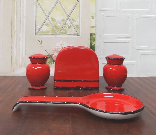 ACK Hand Painted Ceramic Pepper/Salt Shakers,Napkin Holder and Spoon Rest, Kitchen Décor, Table Top set
