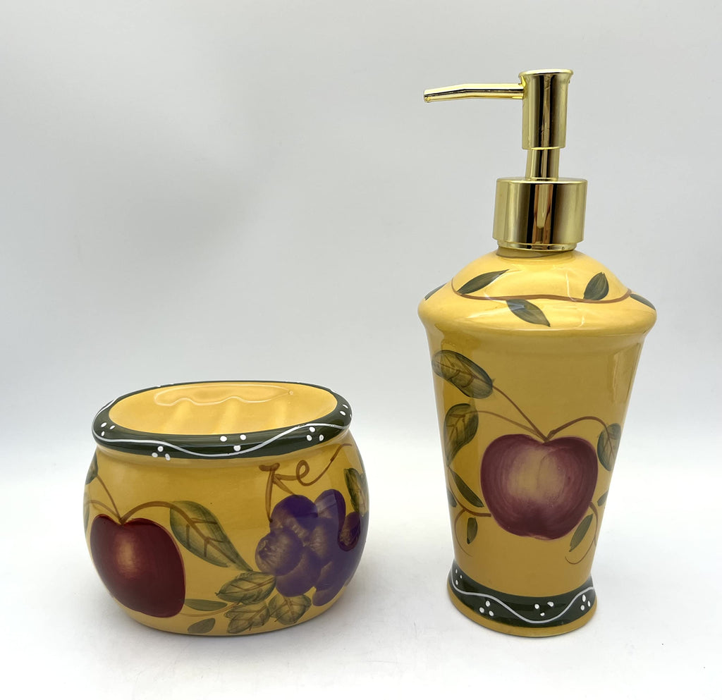 ACK Hand Painted Sponge Holder and Soap Dispenser for Bathroom and Kitchen Countertop, Storage and Organizer