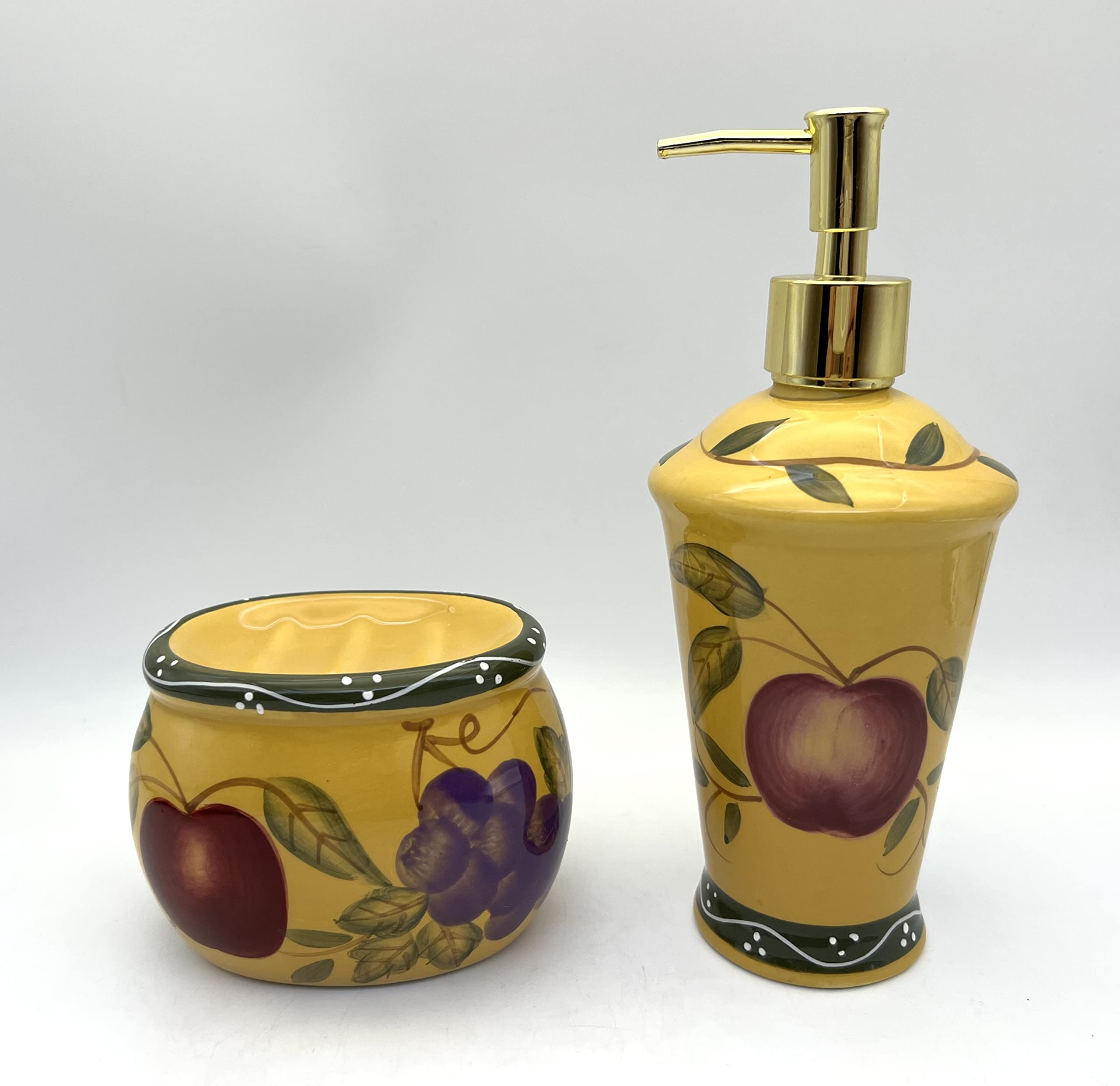 ACK Hand Painted Sponge Holder and Soap Dispenser for Bathroom and Kitchen Countertop, Storage and Organizer