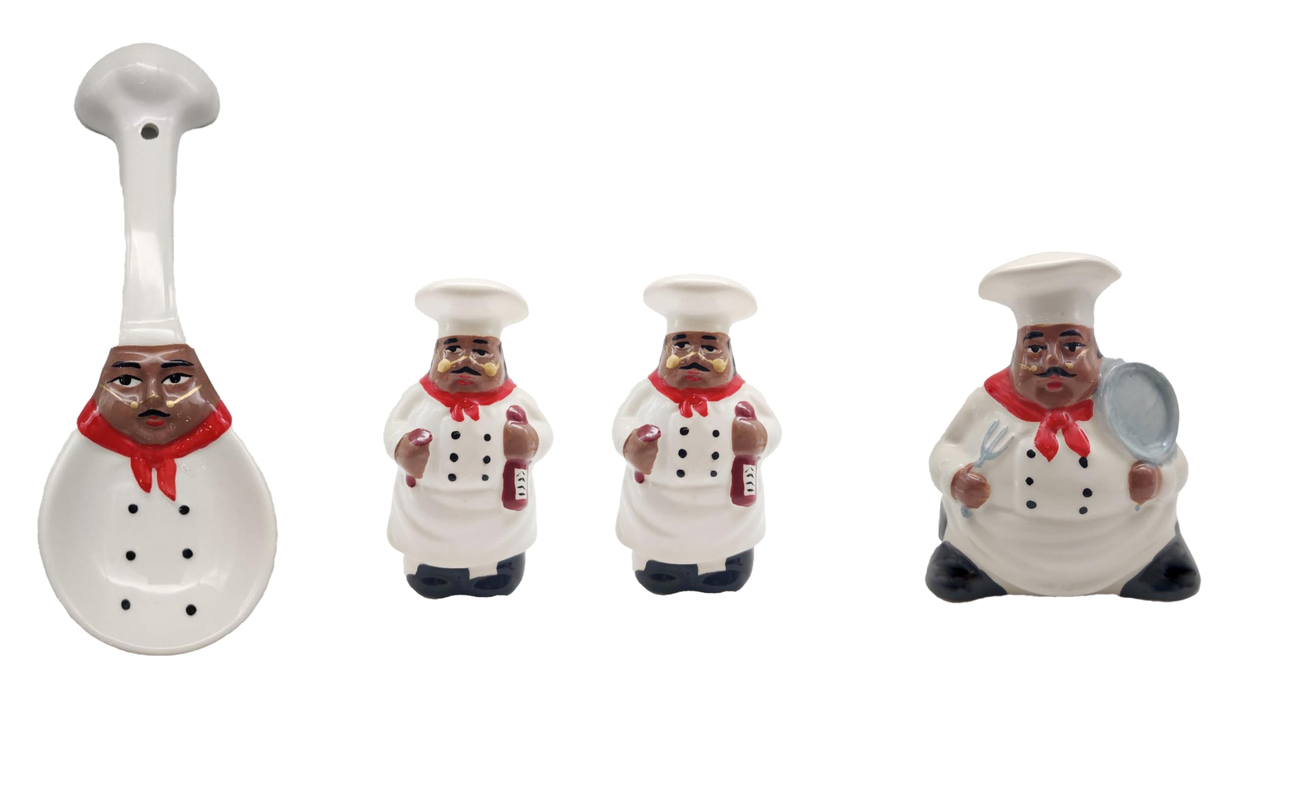 ACK Hand Painted Ceramic Pepper/Salt Shakers,Napkin Holder and Spoon Rest, Kitchen Décor, Table Top set