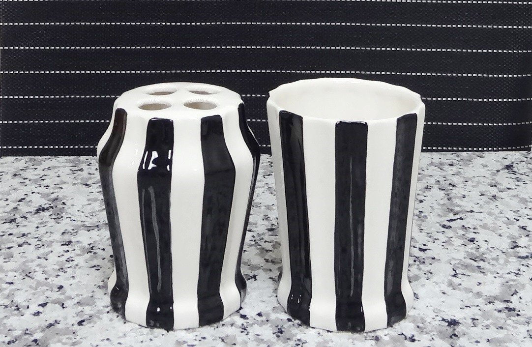 ACK Tuscany Embossed Hand Painted Ceramic, 4-Piece Bathroom Accessories, Soap Dispenser, Toothbrush Holder, Toothbrush Cup, Soap Dish