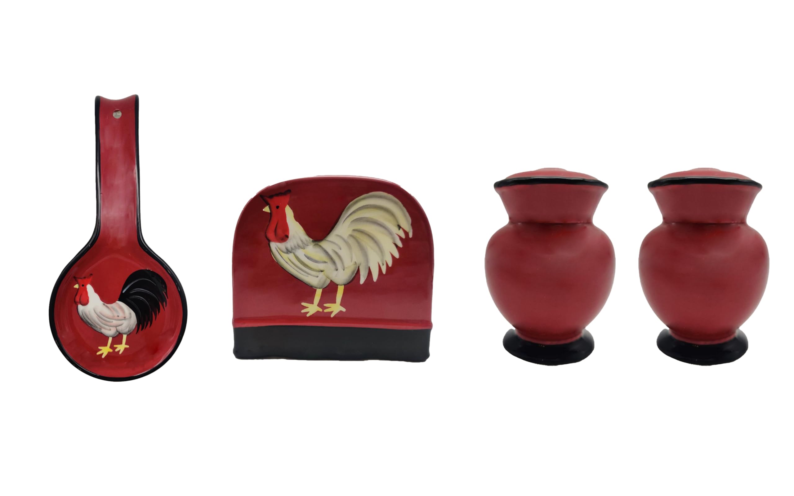 ACK Hand Painted Ceramic Pepper/Salt Shakers,Napkin Holder and Spoon Rest, Kitchen Décor, Table Top set