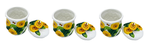 ACK 3PC Hand Painted Ceramic Canister, Kitchen Storage Jar, Food Storage Container, Airtight Storage Container With Rubber Seal for Coffee, Tea, Sugar, Flour