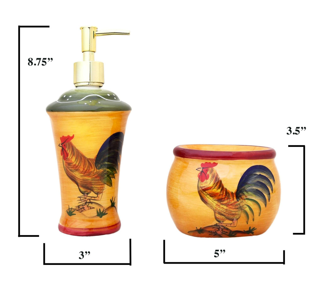 Tuscan Sunshine Country Rooster Hand Painted Collection (SOAP Dispenser and Sponge Holder)