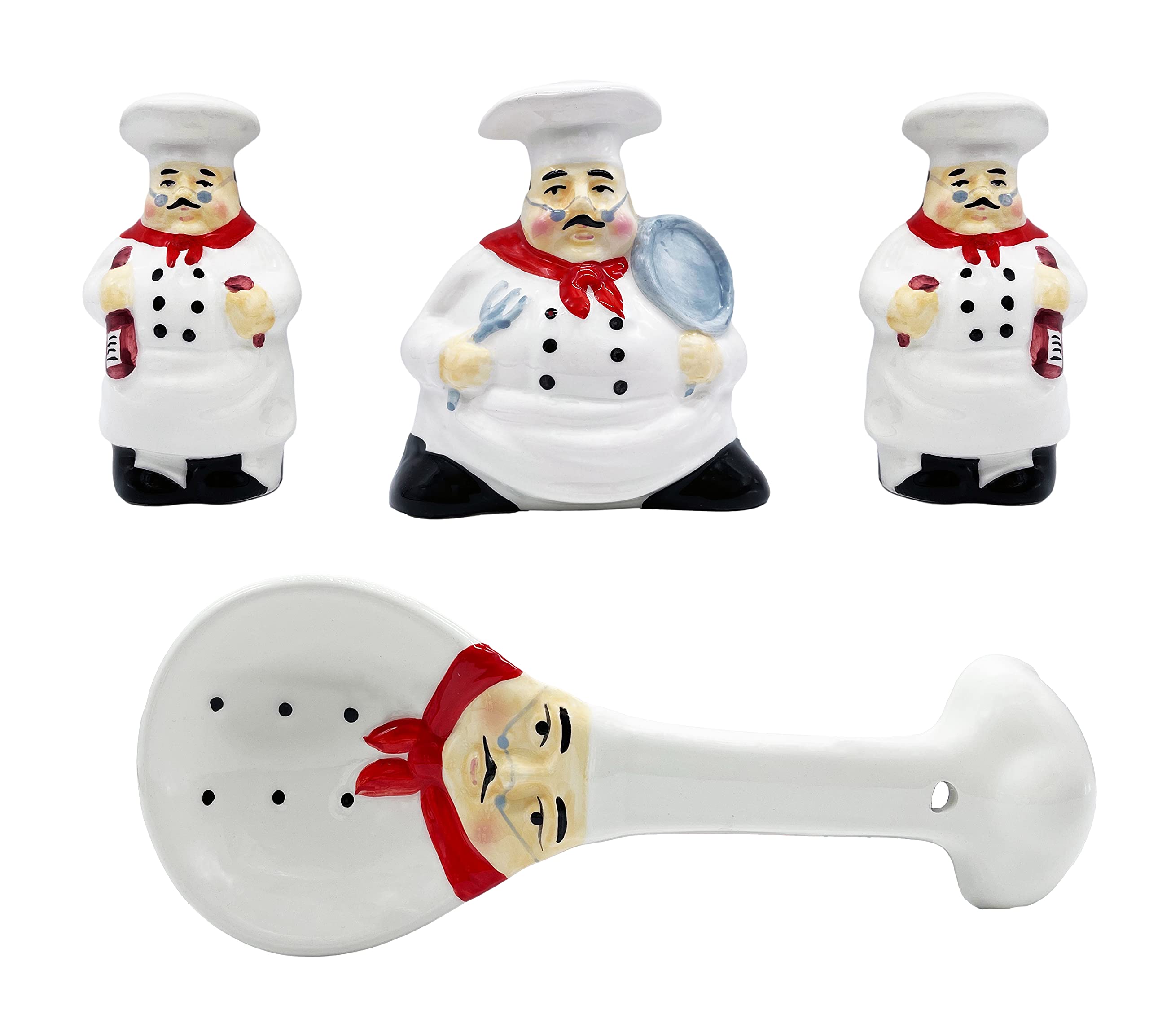 ACK Hand Painted Ceramic Pepper/Salt Shakers,Napkin Holder and Spoon Rest, Kitchen Décor, Table Top set