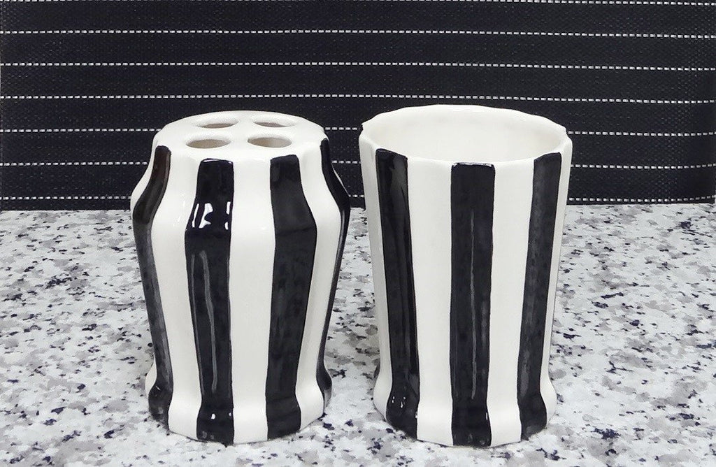 ACK Tuscany Embossed Hand Painted Ceramic, 4-Piece Bathroom Accessories, Soap Dispenser, Toothbrush Holder, Toothbrush Cup, Soap Dish