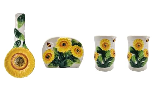 ACK Hand Painted Ceramic Pepper/Salt Shakers,Napkin Holder and Spoon Rest, Kitchen Décor, Table Top set