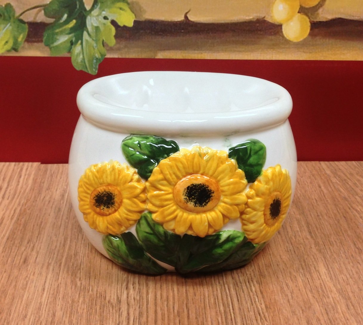 ACK Sponge/Soap Holder (Sunflower), Ceramic Hand Painted Sponge Holder for Kitchen Sink, Kitchen Décor, Scouring Pad