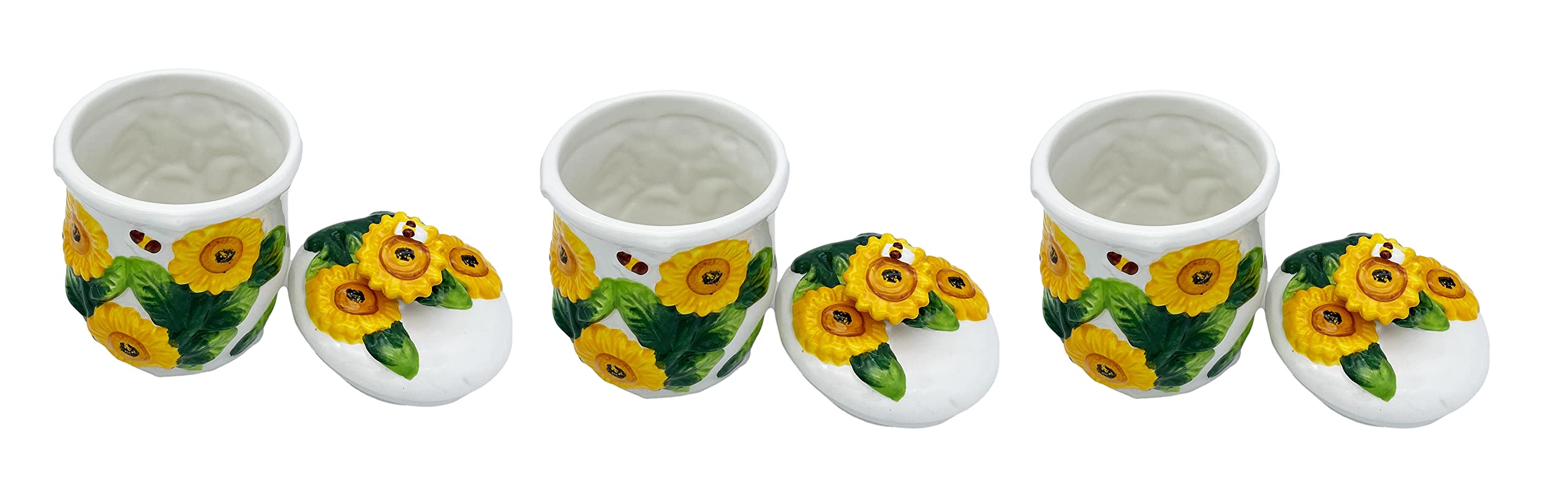 ACK 3PC Hand Painted Ceramic Canister, Kitchen Storage Jar, Food Storage Container, Airtight Storage Container With Rubber Seal for Coffee, Tea, Sugar, Flour