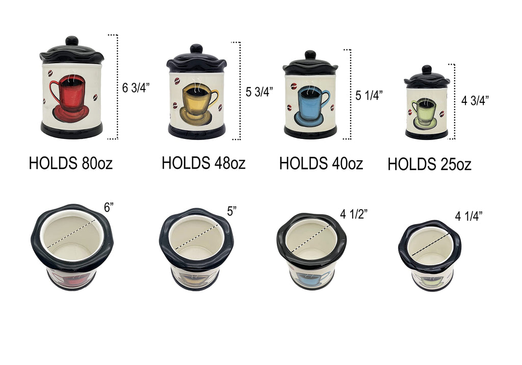 ACK 4PCs Hand Painted Ceramic Canister, Kitchen Storage Jar, Food Storage Container, Airtight Storage Container With Rubber Seal for Coffee, Tea, Sugar, Flour