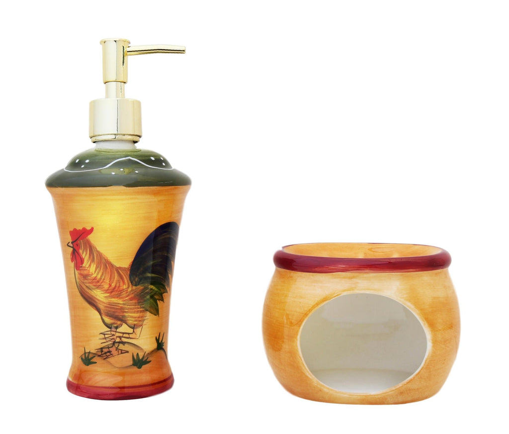 Tuscan Sunshine Country Rooster Hand Painted Collection (SOAP Dispenser and Sponge Holder)