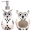 ACK Tuscany Cute Black and White Owl, Ceramic Scouring Brillo Pad Holder and Soap Dispenser Set, 81688/89