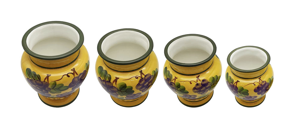 ACK 4PCs Hand Painted Ceramic Canister, Kitchen Storage Jar, Food Storage Container, Airtight Storage Container With Rubber Seal for Coffee, Tea, Sugar, Flour
