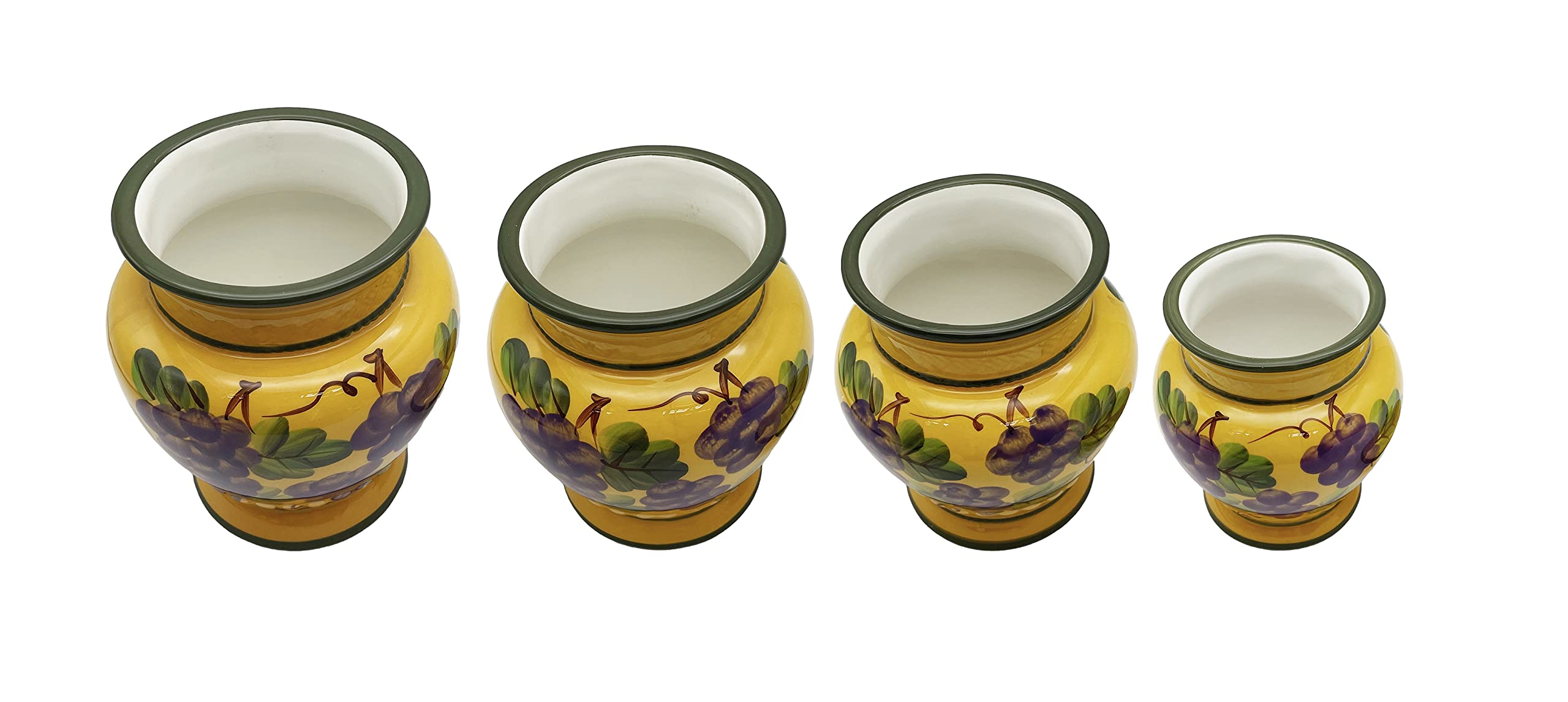 ACK 4PCs Hand Painted Ceramic Canister, Kitchen Storage Jar, Food Storage Container, Airtight Storage Container With Rubber Seal for Coffee, Tea, Sugar, Flour