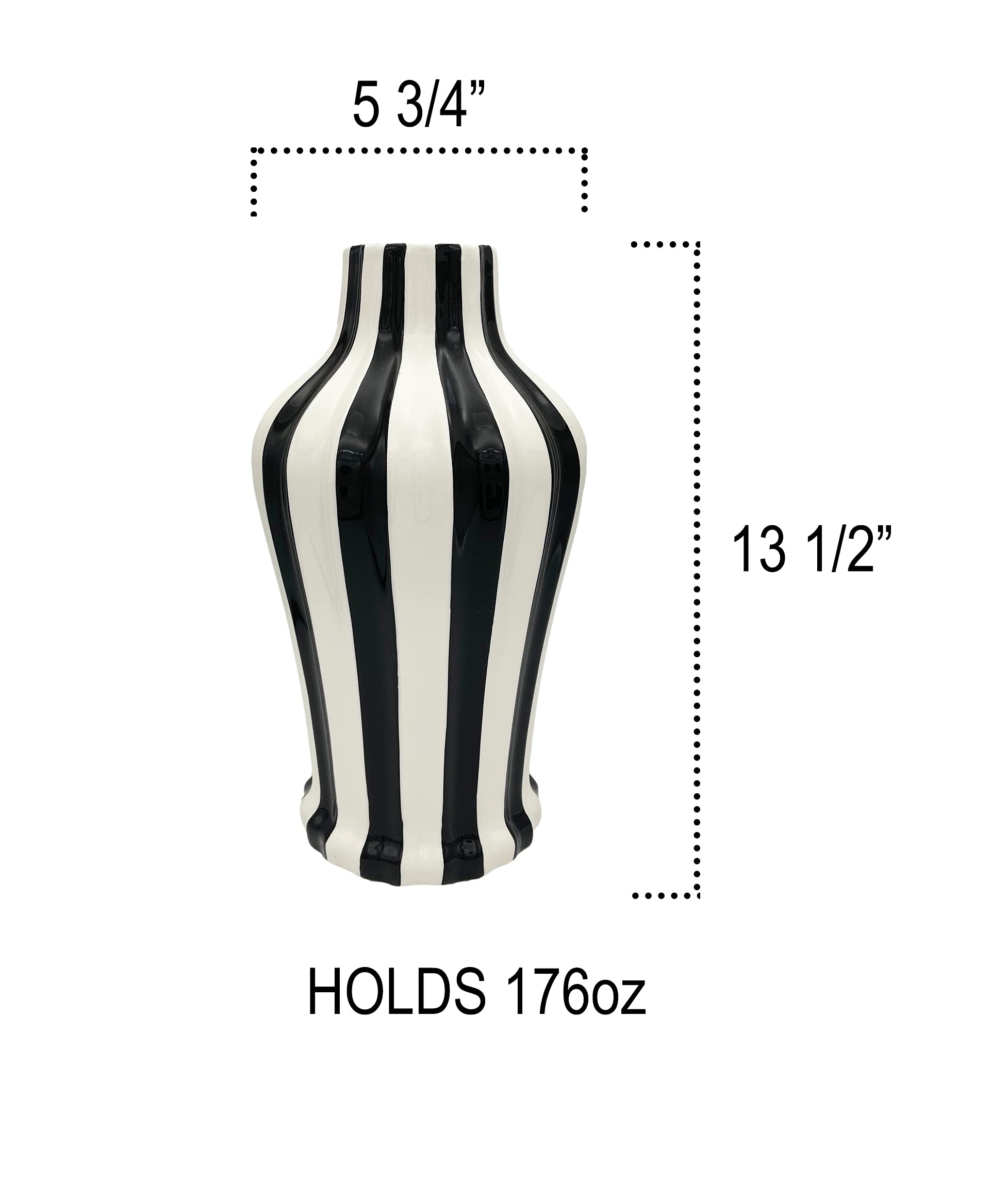 ACK Tuscan Collection Classic Striped Ceramic VASE, Your Choice of Color