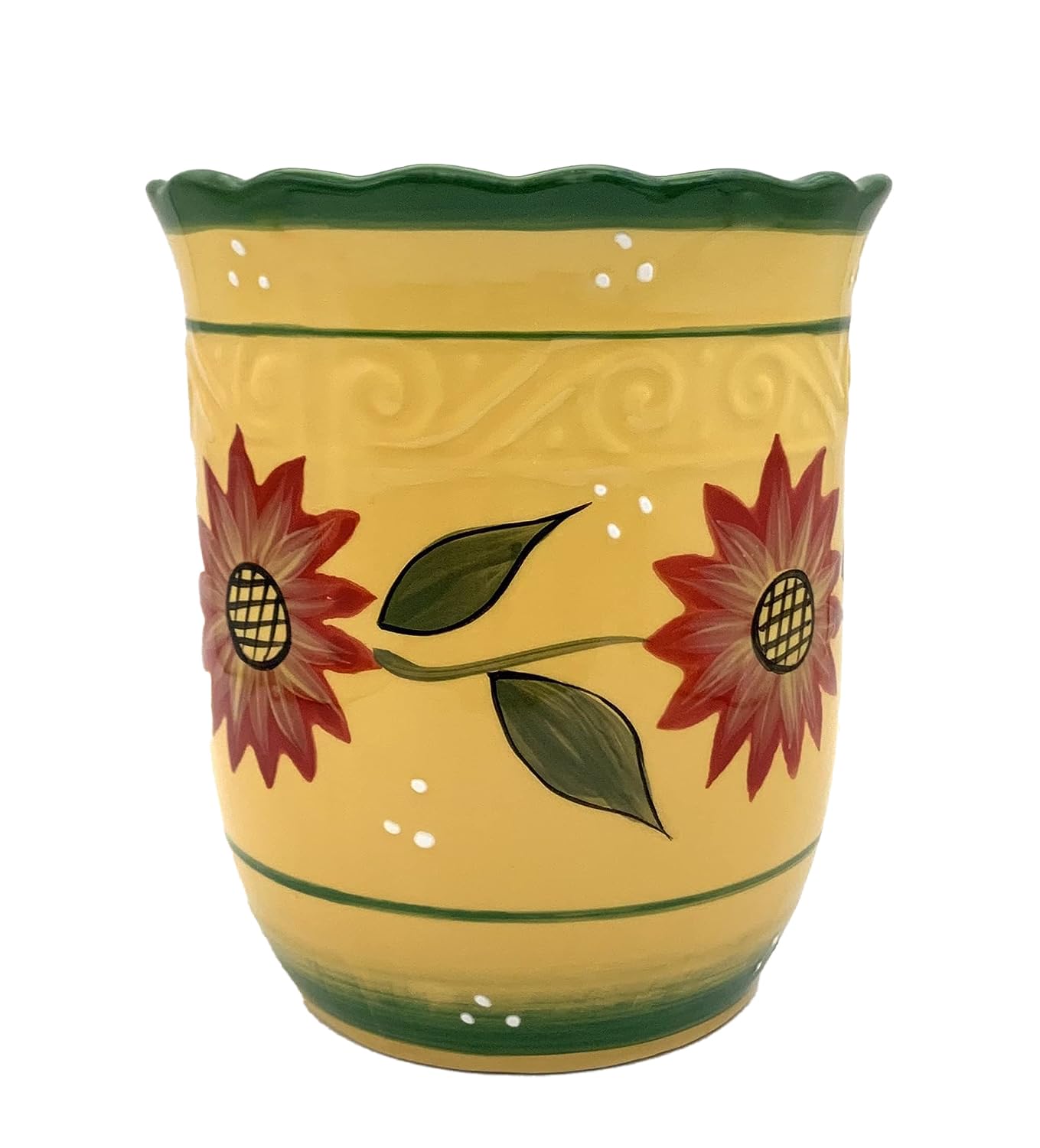 ACK Country Sunflower Hand Painted Ceramic Utensil Jar, Utensil Holder, Utensil Crock, Modern Kitchen Decor, Kitchen Storage for for Spoon, Ladle, Spatula and More