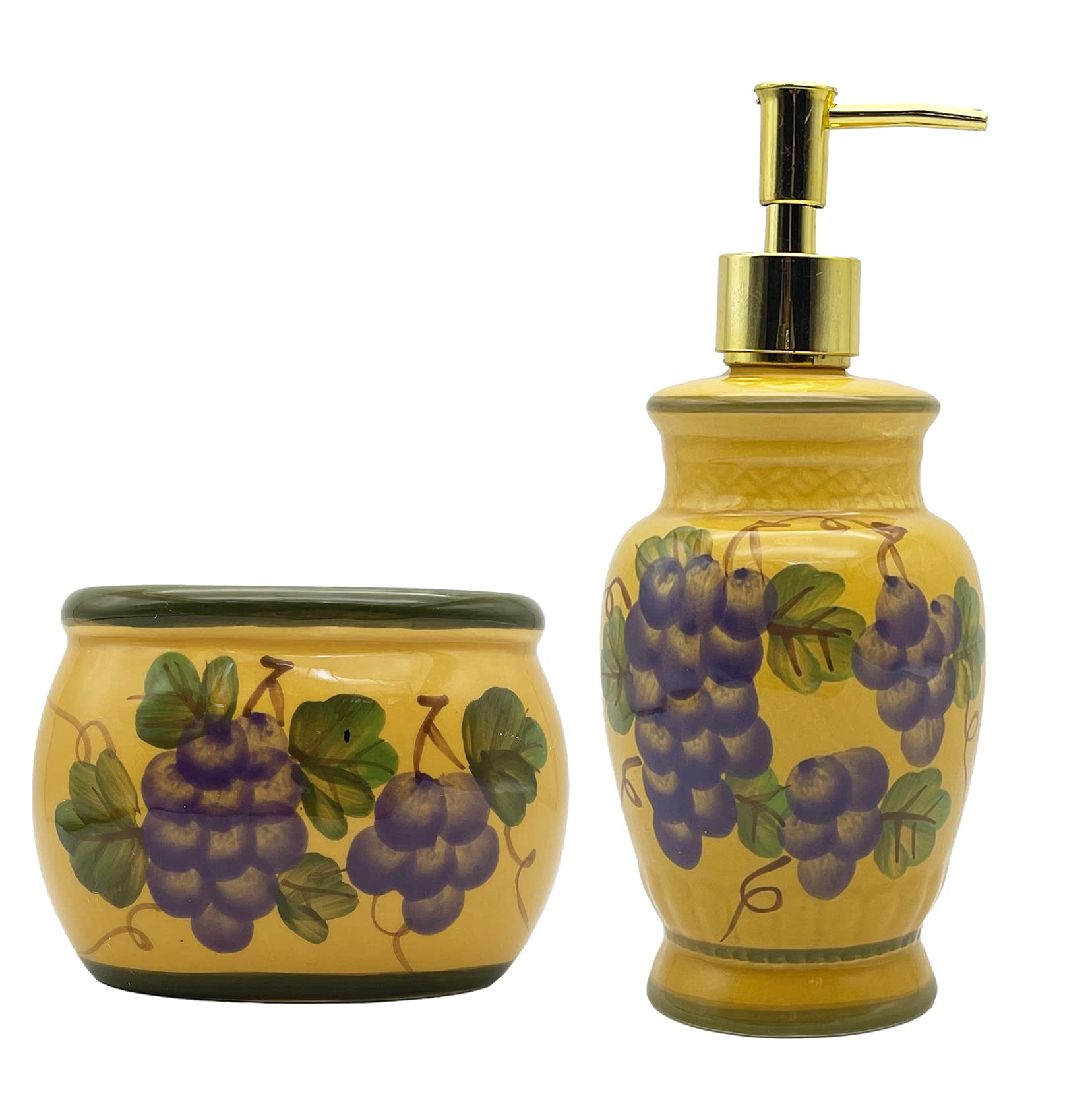 Tuscany Grape Collection Deluxe Hand-Painted Soap Dish and Lotion Dispenser 82588/89 by ACK