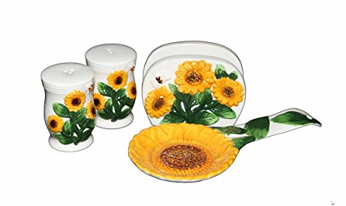 ACK Hand Painted Ceramic Pepper/Salt Shakers,Napkin Holder and Spoon Rest, Kitchen Décor, Table Top set
