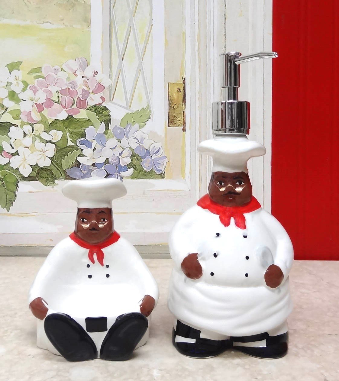 Kitchen Decor, African American Bistro Black Happy Chef, 3d Scouring Brillo Pad Holder with Soap Dispenser, 89088/89 By ACK
